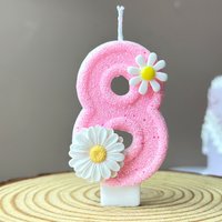 Pink Glitter Daisy Number Birthday Candle, 0-9 Flower Cake Topper for Girls Birthday Party, Cute Floral Cake Decoration 1Pcs