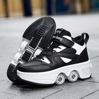 Retractable 4-Wheels Roller Skate Shoes, 2-in-1 Deformable Wheel Sneakers for Men Women, Hidden Wheels Outdoor Skating Shoes