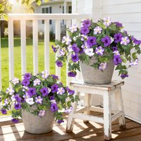 Artificial Fake Petunia Flowers for Outdoor, Faux Flower for Spring Realistic Plants for Garden Balcony Yard Porch Indoor Decor