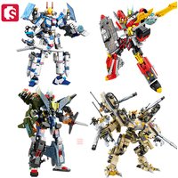 SEMBO 4IN1 Combined Transforming Mecha Robot Building Blocks Kits MOC Tank Aircraft Fighter Warship Models Kids Toys Boys Gifts