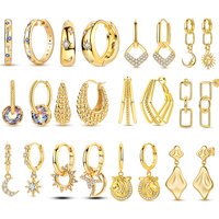 925 Sterling Silver Earrings Golden Stars Moon Sun Horse Hoop Earrings Fit Original 925 Charms Women Fashion Jewelry