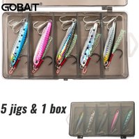 GOBAIT 5pcs Metal Jig Lures Kit 10g 20g 30g 40g Sinking Pencil Feather Hook Treble Hooks Pesca Set Carp Fishing Tackle Box Bait