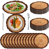 6/12/24/32pcs Disposable Round Wood Grain Paper Placemats Summer Hawaiian Greenery Jungle Vintage Birthday Decor Table Mats