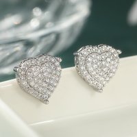 Heart Shaped Sparkling Cubic Zirconia Stud Earrings Fashion Temperament Earrings For Women Cute Jewelry Lovers Gifts