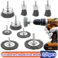 3pcs/9pcs Wire Brush Wheel Cup Brush Set for Drill 1/4 Inch Hex Shank Coarse Carbon Steel Crimped Wire Wheel,Cleaning Rust