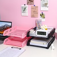 Second Layer Pink Multi-Level Desk Organizer with A4 File Holders and File Tray
