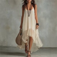 Women Solid color Spaghetti Strap Mesh Dress Loose Sleeveless Backless Irregular Big Swing Dresses For Women Wedding Guest 2026