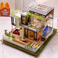 West Creek House Dollhouse Kit,Modern Garden Villa House Kit Tiny Home Decor,Creative DIY 3D Miniature Kit Gift for Adults