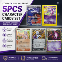 5PCS Anime PTCG Mew Mewtwo Espeon Character Trading Card Set Holo Foil Collection Cards Rare Art Display Gift for Collectors