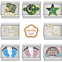 Hapiship Family Women 2024 Rainbow Star Dice Footprint Charm Links Fit 9mm Bracelet Stainless Steel Making DIY Jewelry NEW152
