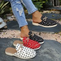 Fashion Polka Dot Women Slippers 2026 New Metal Decor Round Toe Closed Toe Flat Female Shoes Comfort Outdoor Casual Sandals