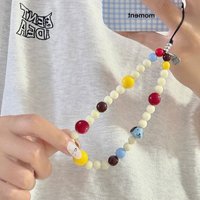 Korean Cute Blue Puppy Color Bead Beaded Phone Chain Charm Lanyard For iPhone Samsung Universal Accessories Girl Jewelry Pendant