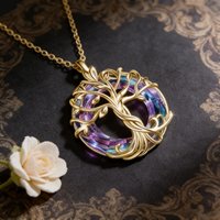 Tree of Life Necklace with Circle Crystal Exquisite Family Tree Pendant Design Jewelry Gift for Women Mom Daughter