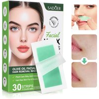 Facial Depilatory Wax Strips 30Pcs Facial Wax Strips+8 Calming Oil Wipes Hypoallergenic Eyebrow Upper Lip Hair Removal Wax Paper