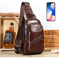 1PCS BULLCAPTAIN The Latest Men's Leather Chest Bag Large Capacity Casual Men's Messenger Bag Classic Leather Chest Bag