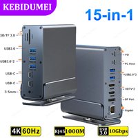15 in 1 USB C Docking Station USB C Hub Type C Hub Dual HDMI Adapter USB 3.0 10Gbps Splitter 4K60Hz/RJ45 1000M/USB3.0/PD100W