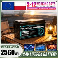 Klasa A 24V 100Ah 150Ah 12V 100Ah 360Ah Bateria LiFePO4 6000 cykli 12.8V 25.6V Bateria litowa do ładowania fosforanu żelaza Wbudowany BMS do samochodów kempingowych Energia słoneczna Łodzie Domowe