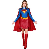 Supergirl Superhero Cosplay Costume 3D Printed Elastic Jumpsuit with Cape Full Set Outfit for Women Halloween Carnival Parties