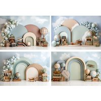 Arched Backdrop With Plane Modle Kids Cake Smash Props Birthday Photocall Props Child Baby Photography Background