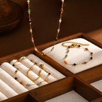 Nature Stone Beaded Chain Anklet Bracelet on Leg For Women, Stainless Steel 18k Gold Plated Beach Foot Anklet Jewelry Gift