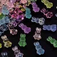 30PCS Clear Frosted Transparent Cartoon Rabbit Beads Horizontal Hole Loose Acrylic Beads DIY Mobile Phone Chain Pendant Ornament