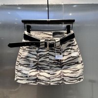2026 Summer New Zebra Print Denim Skirt American Casual Fashion Retro High Waist Stripe Women's A-line Ripped Short Skirts