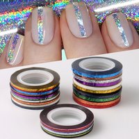 10 Colors/Set Laser Glitter Striping Tape Line Nail Art Stickers 0.8mm/2mm/3mm Sizes Shiny Chrome Effect Adhesive Nail Sequins