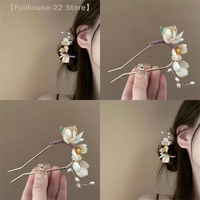 【MAX-22】1Pcs Party U-shaped Hair Pin Hair Accessories Elegant Retro Magnolia Flower Alloy Hair Clip For Curling Or Straight Hair