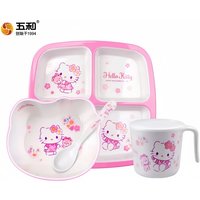 For Hello Kitty Children Tableware Cartoon Rice Bowl Dining Plate Cup BPA-Free Baby Complementary Food Bowl Anti-scald Tableware
