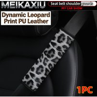 1PC/2PCS PU Leather Car Shoulder Covers with Leopard Print Design Automotive Interior Accessories Women's Seat Belt Decorations