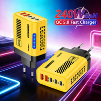 240W GaN Quick Charger 3.0 USB Type-C Charging Station Global Mobile Phone Charger With LED Light For iPhone Xiaomi17 15 Samsung