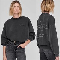 Letter Printting Washing Old Sweatshirt Fashion Trend Solid Color Women Hoodless Sweater 2025 New Street Casual Loose Tops