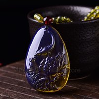 Natural Baltic Sea Pure Water Blue Amber Hand Carved Honey Wax Amber Necklace Sweater Chain Pendant Minimalist Men's and Women's