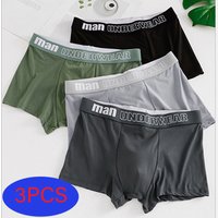 3 Pcs/Lot Men's Solid-Colored Mid-Rise Underwear Simple Comfortable Breathable Skin-Friendly Flat-Front Shorts Boxers Briefs