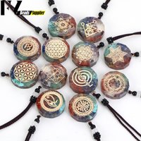Retro Orgonite Stone Pendants for Jewelry Making 7 Chakras Yoga Meditation Reiki Heal Round Energy Amulet Women Necklace 35x10mm