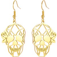 Fashion Gothic Skull Head Rose Pendant Earrings Stainless Steel Geometric Hip Hop Punk Jewelry Earrings Halloween Gift