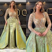Luxurious Sheer Neck Prom Gowns with Overskrits Beading Evening Dresses Custom Made Crystals Party Dresses