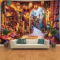 Moroccan Souk Tapestry - Oriental Bazaar & Lanterns, Boho Home Wall Decor, Living Room & Bedroom Art, Multiple Sizes