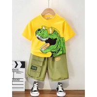 Summer New Baby Boy Clothes Set Child Pure Cotton Fashion Dinosaur Print Short Sleeve 2-Piece Set Cozy Children's Clothing