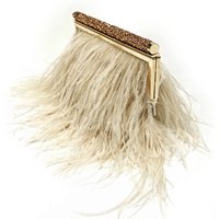 Fashion Clutch Metal frame Evening Bags For Women Luxury Designer Handbag Purses 2026 New In Ostrich Feather Chain Clip Shoulder