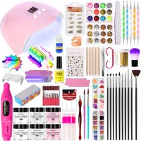 Acrylic Nail Art Kit UV Nail Dryer Light Polishing Tools With Electric Nail Drill Acrylic Nail Art Supplies For Beginner With Ev