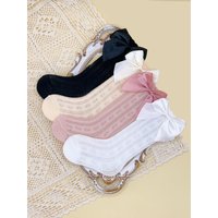 3/4 Pairs of Baby Girls' Bows Decor Anti-Mosquito Socks,Soft Breathable Cotton Crib Socks for Infant Toddler Summer Outdoor Play
