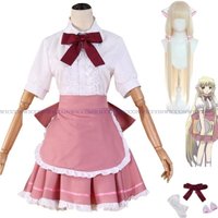 Anime Chobits Chi Cosplay Costume Chi Wig Pink Maid Dress Lolita Accessories Woman Sexy Kawaii Halloween Birthday Party Suit