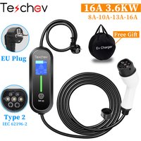 Teschev Portable EV Charger Type2 IEC 62196 Electric Car Charger 3.5KW 16A 1Phase EVSE Fast Charging Wallbox EV Charging Station