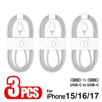 3PCS PD 60W Dual USB-C Fast Charging Cable For iPhone 15 16 17 Pro Max 15 16 Plus 16e Air Type C to Type C Braided Data Cable 1m