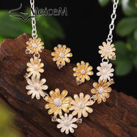 MeiceM Multi Color Jewelry Set Zinc Alloy Daisy Fashion Trend Elegant Women's Enamel Necklace Earring Set Mother's Day Gift 2024