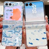Small Shark Pattern Phone Case For Samsung Galaxy Z Flip 7 6 5 4 3 5G flip7 Flip5 Flip6 Shockproof Clear Folding Hard PC Cover