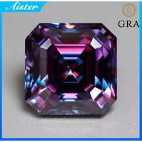 Royal Purple Moissanite Loose Stone Asscher Cut 1.0-5.0ct VVS1 Passed Diamond Tester with GRA Report