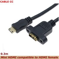 0.3M Mini HDMI-Compatible Male to HDMI Female Extension Connector Screw Lock Panel Mount HD AV Camera Cable
