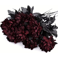5/10Pcs Burgundry Dahlia Black Artificial Flower Branch Wedding Flower Arrangement Halloween Fake Flower Table Home Decoration